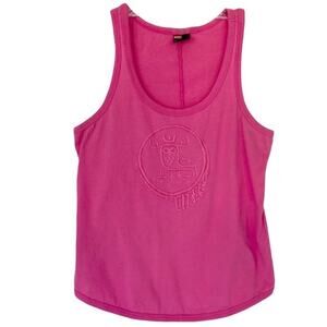 NWOT DIESEL Top L Pink Owl Embroidery Cut Out Bow Tie Cotton